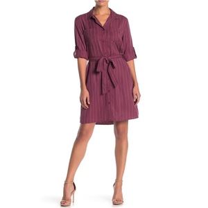Velvet Heart Pinstripe Button Up Waist Tie Shirt Dress L